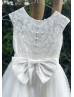 Ivory Lace Tulle Buttons Back Flower Girl Dress